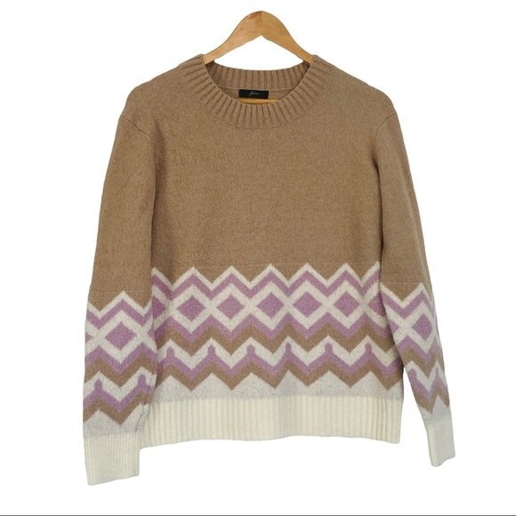 J.Crew Chevron Tan Crew Wool Blend Sweater Medium - Picture 1 of 4